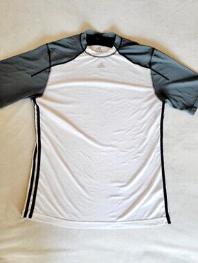​Adidas 3-Stripes Short Sleeve Performance  White And Gray Shirt - M